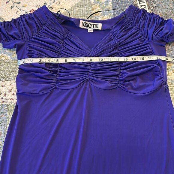 NWT Vicky Tiel Ruched Cocktail Dress Royal Purple Jersey Stretch Size Large - Picture 11 of 12